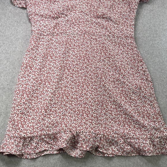 Abercrombie & Fitch Floral Mini Dress L Pink White Ditsy Ruffle Hem - Picture 3 of 11